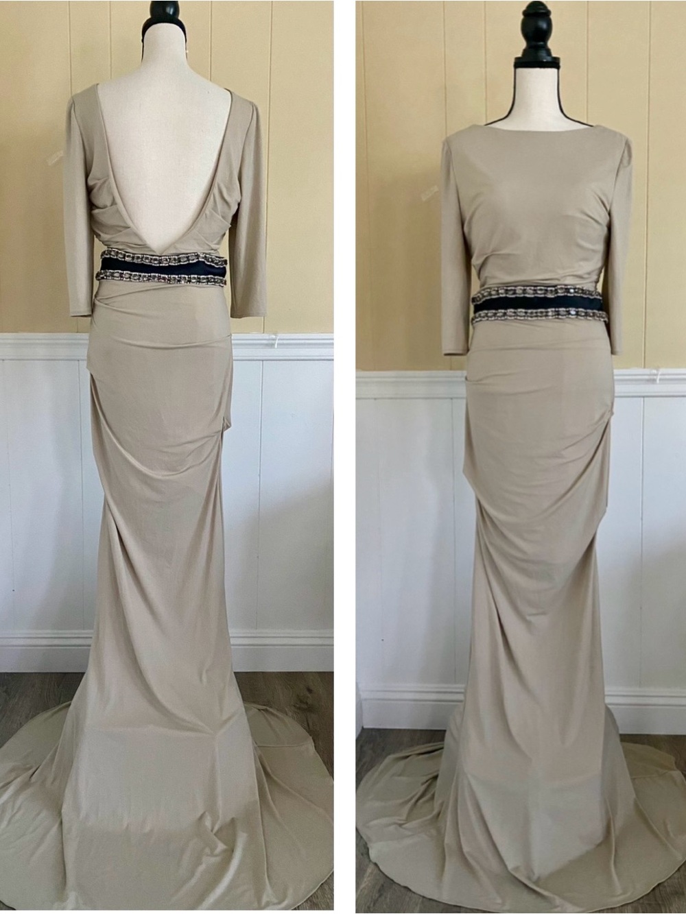 Musani Couture Low Back Evening Gown with Embellished Waist